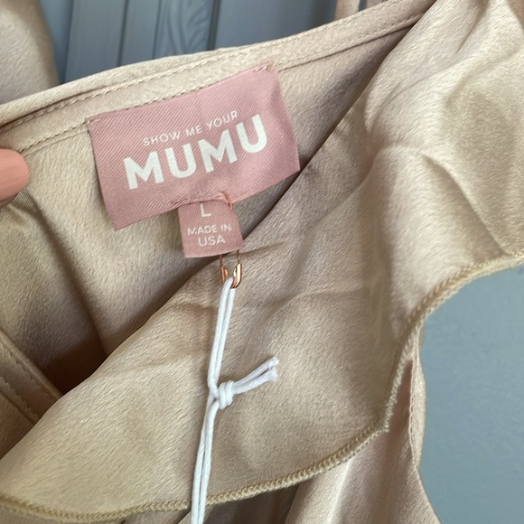 Show me your mumu Samantha ruffle wrap dress in champagne luxe satin - Picture 5 of 6